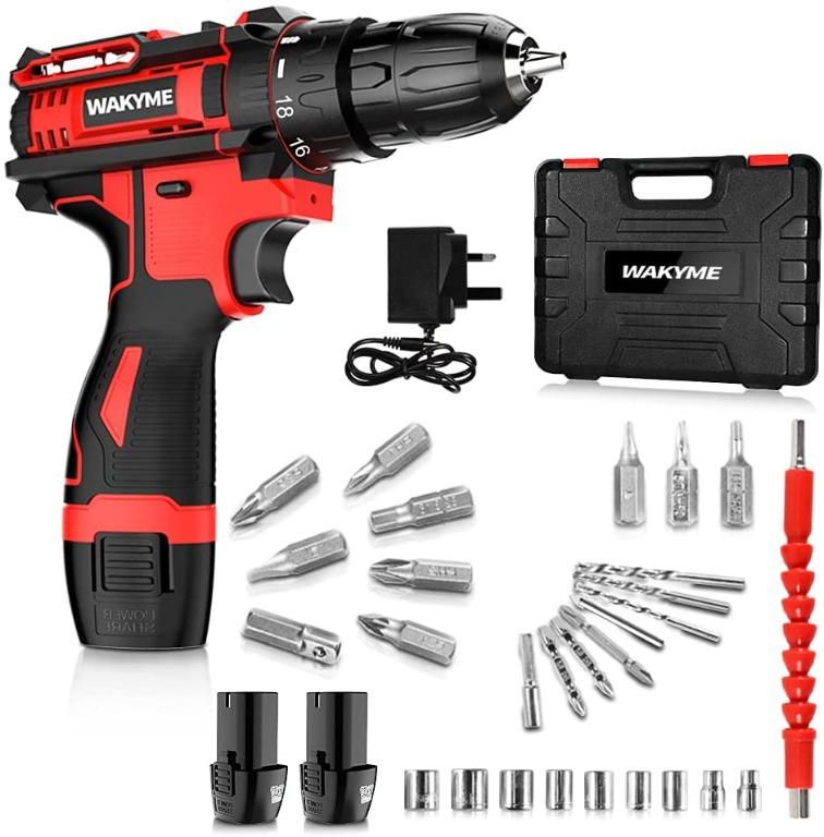 WAKYME 12.6V Cordless Drill Driver Kit Power Drill with 2