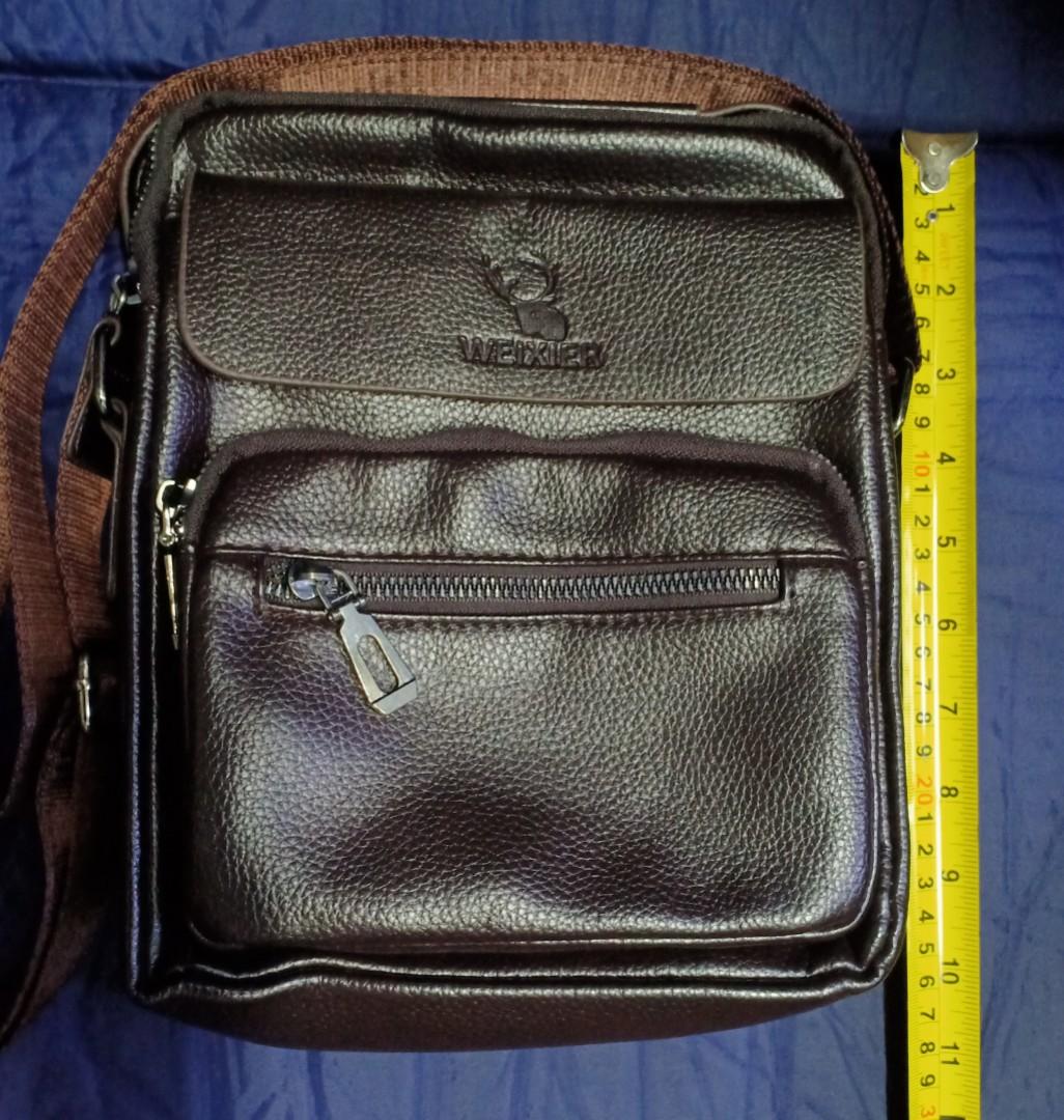 Mens Small Check Pattern Organiser Shoulder Bag Adjustable Strap Zip Up Pockets 