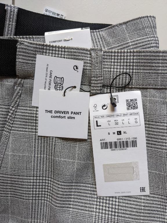 Zara Grey Checkered Slim Fit Driver Pants, Men's Fashion, Bottoms