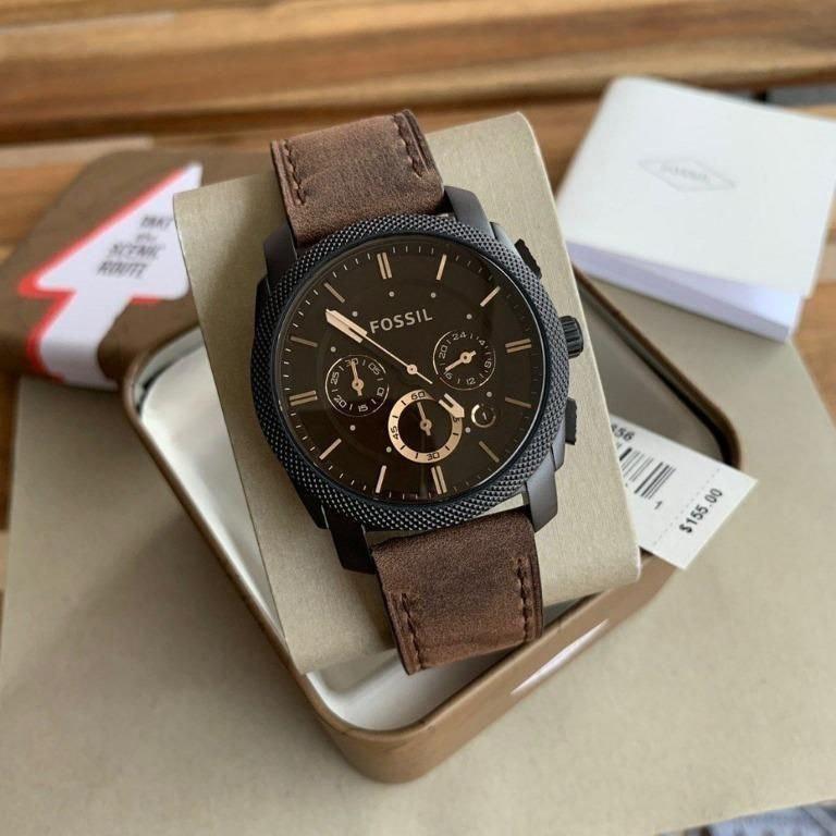 Authentic Fossil Men Machine Mid Size Chronograph Leather Watch FS4656 Jam Tangan Lelaki