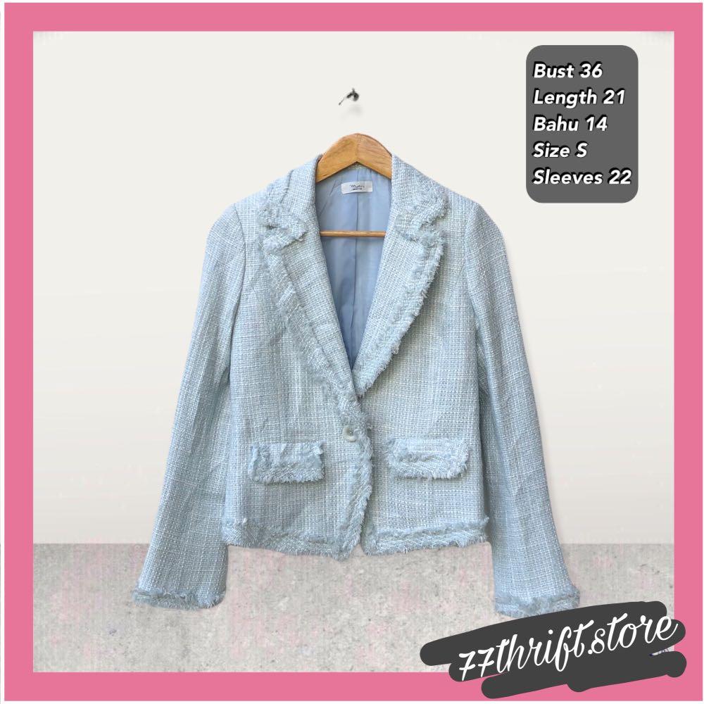 Baby blue tweed top blazer