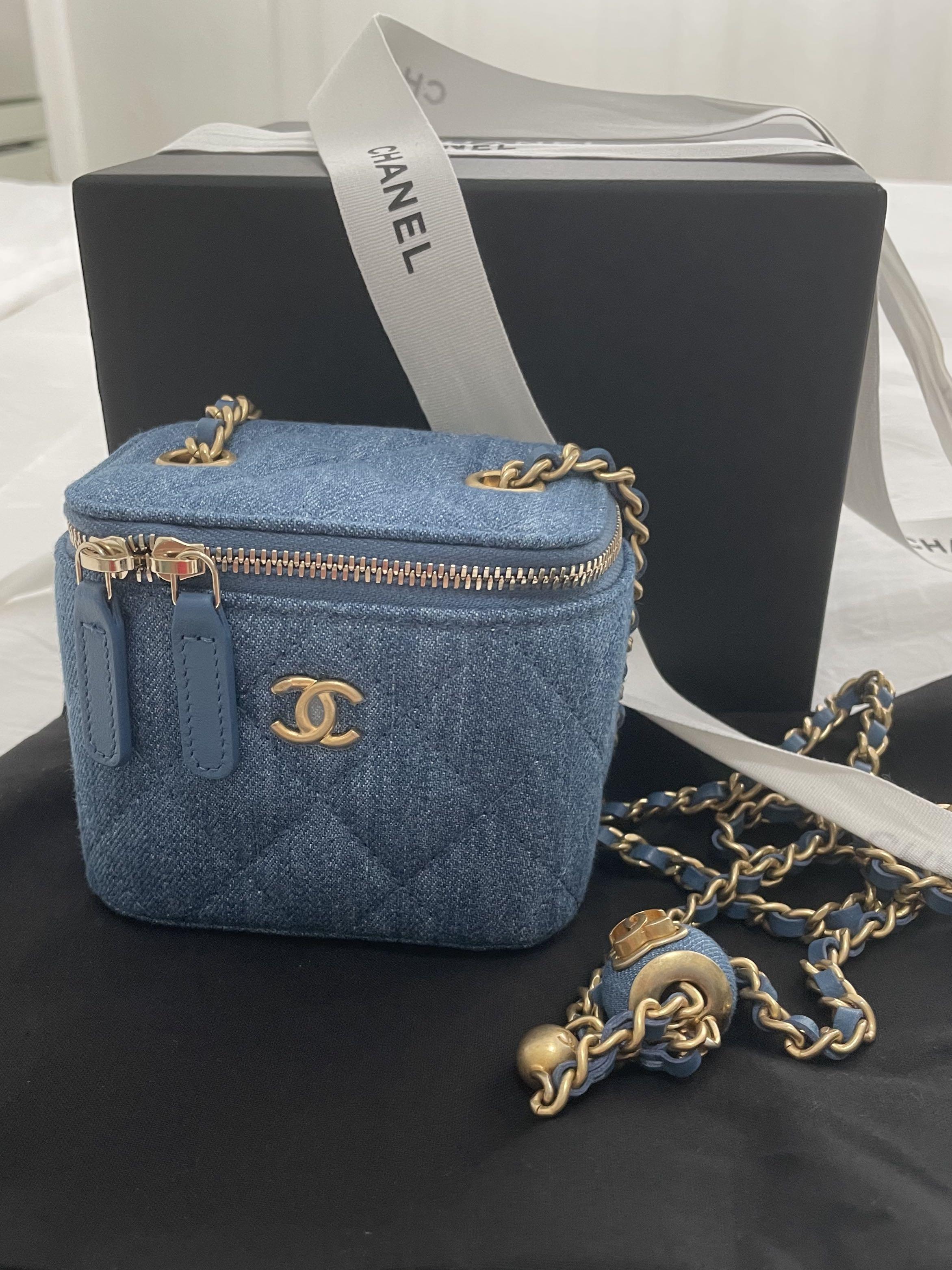 Chanel 22C Vanity Pearl Crush in Denim, Luxury, Bags & Wallets on