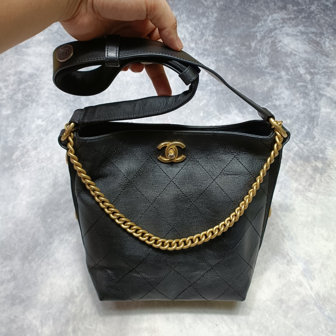 Chanel Button Up Calfskin Hobo Bag, Luxury, Bags & Wallets on Carousell