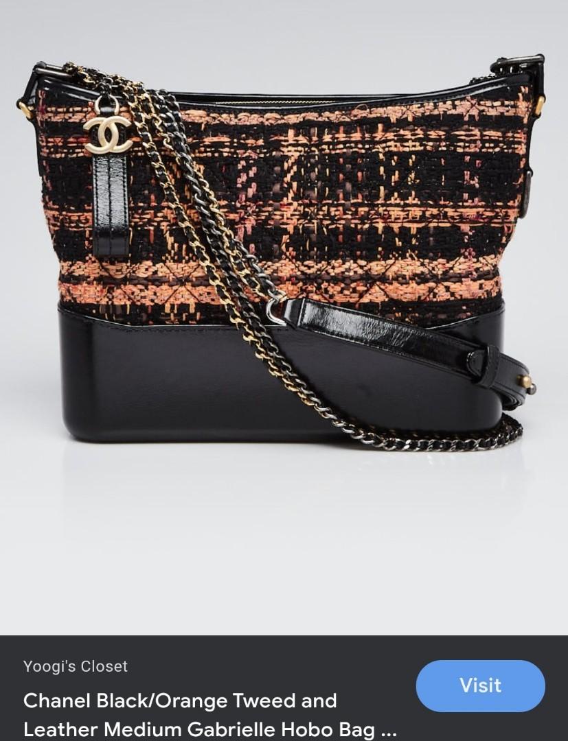 Chanel Black/Orange Tweed and Leather Medium Gabrielle Hobo Bag