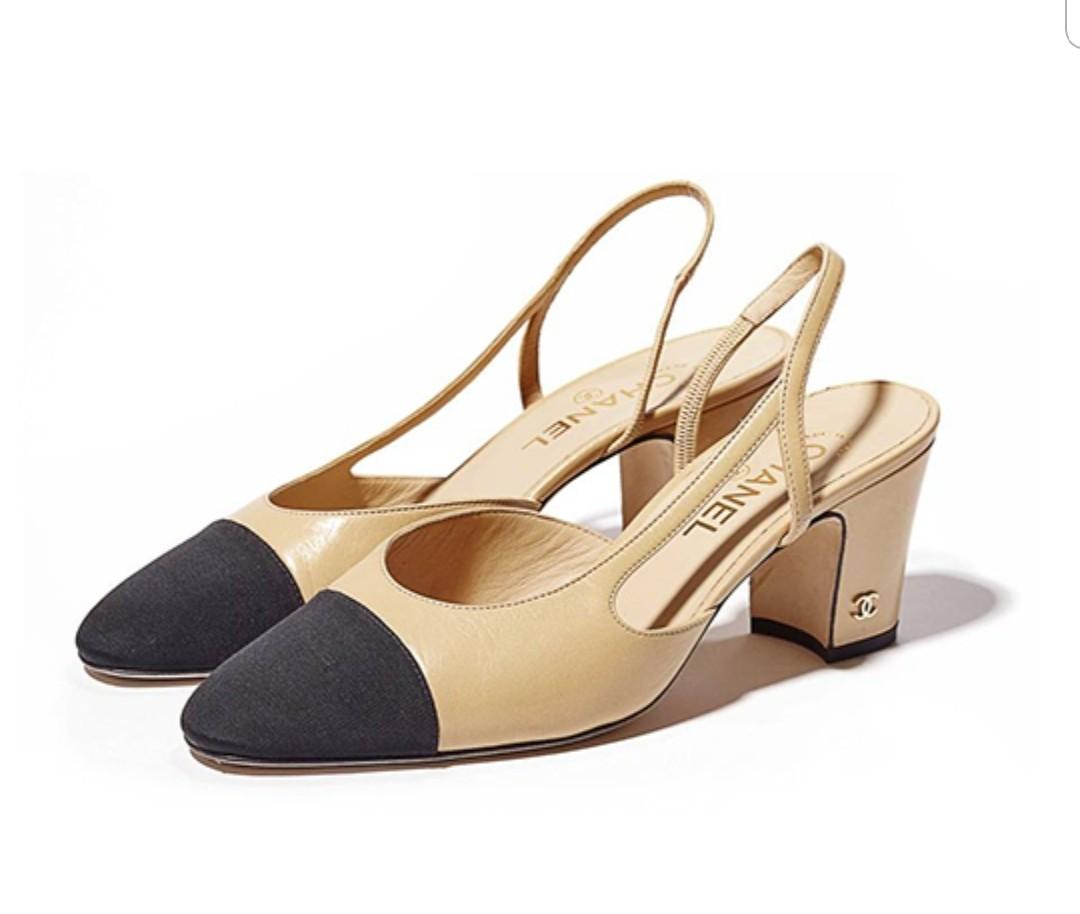 Chanel two tone outlet slingback shoes