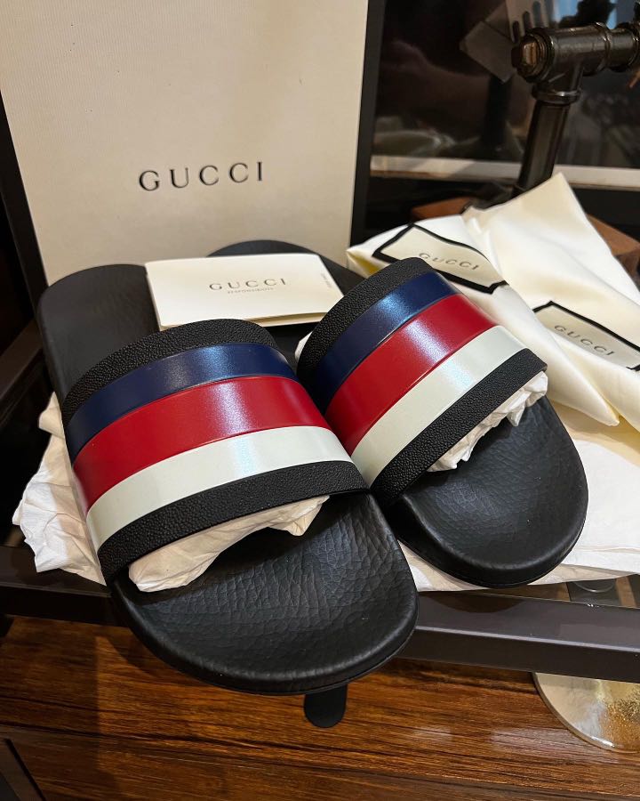 Gucci slides red and blue hot sale