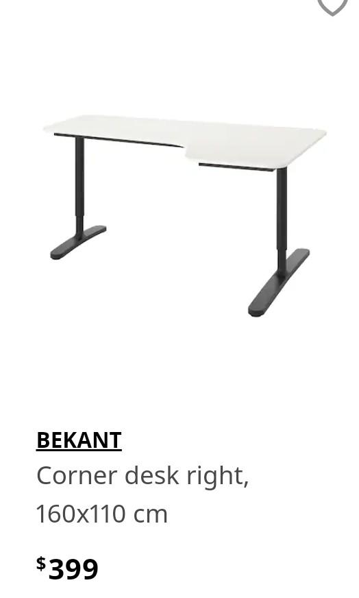 Ikea Bekant L shape tables desks right and left corner, Furniture