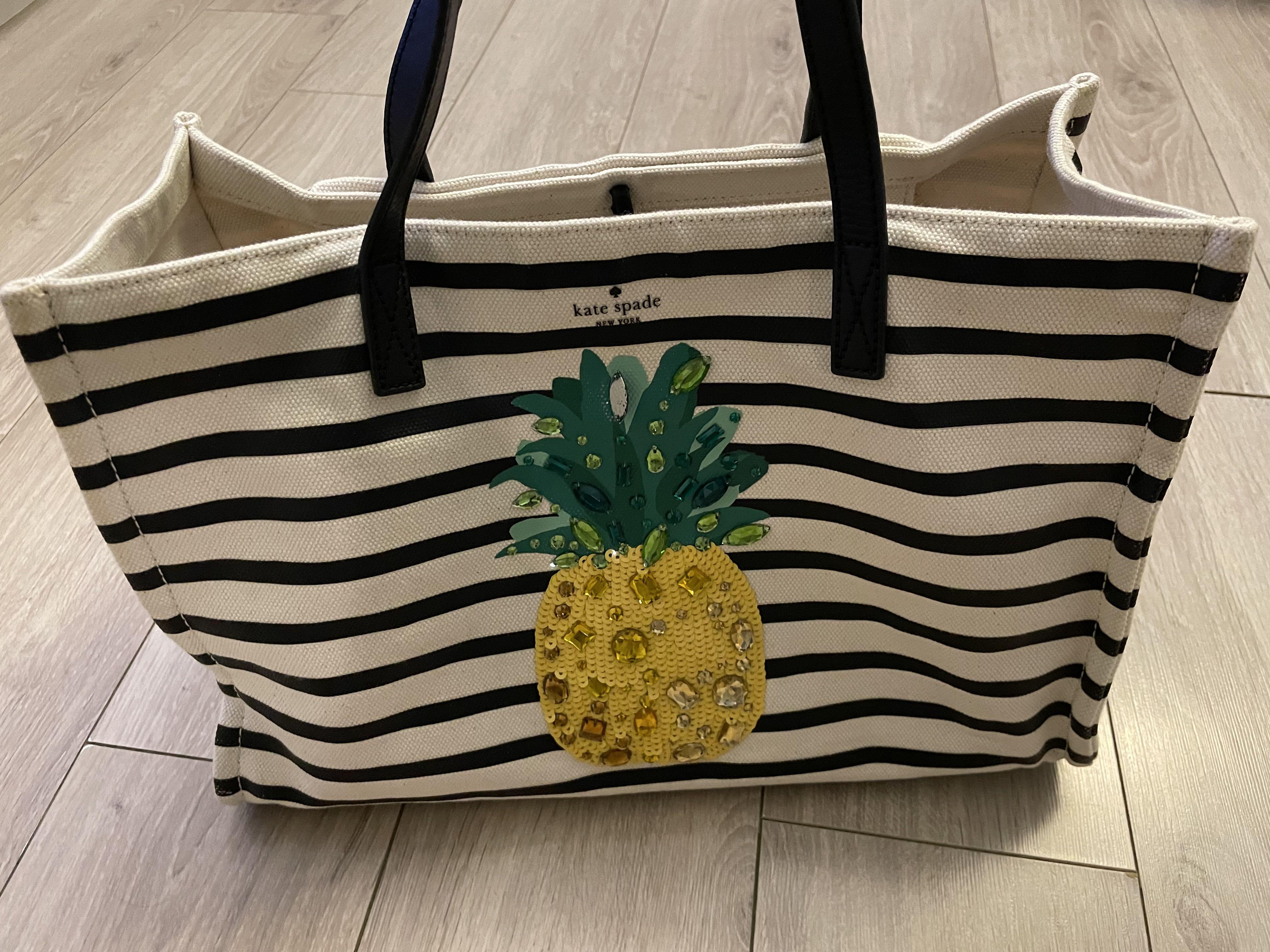 Kate Spade By The Pool Pineapple Mega Sam Embellished Canvas Tote