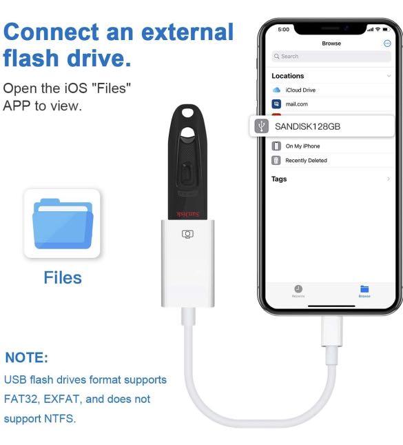 Lightning to USB Camera Adapter Lightning Female USB OTG Cable Adapter