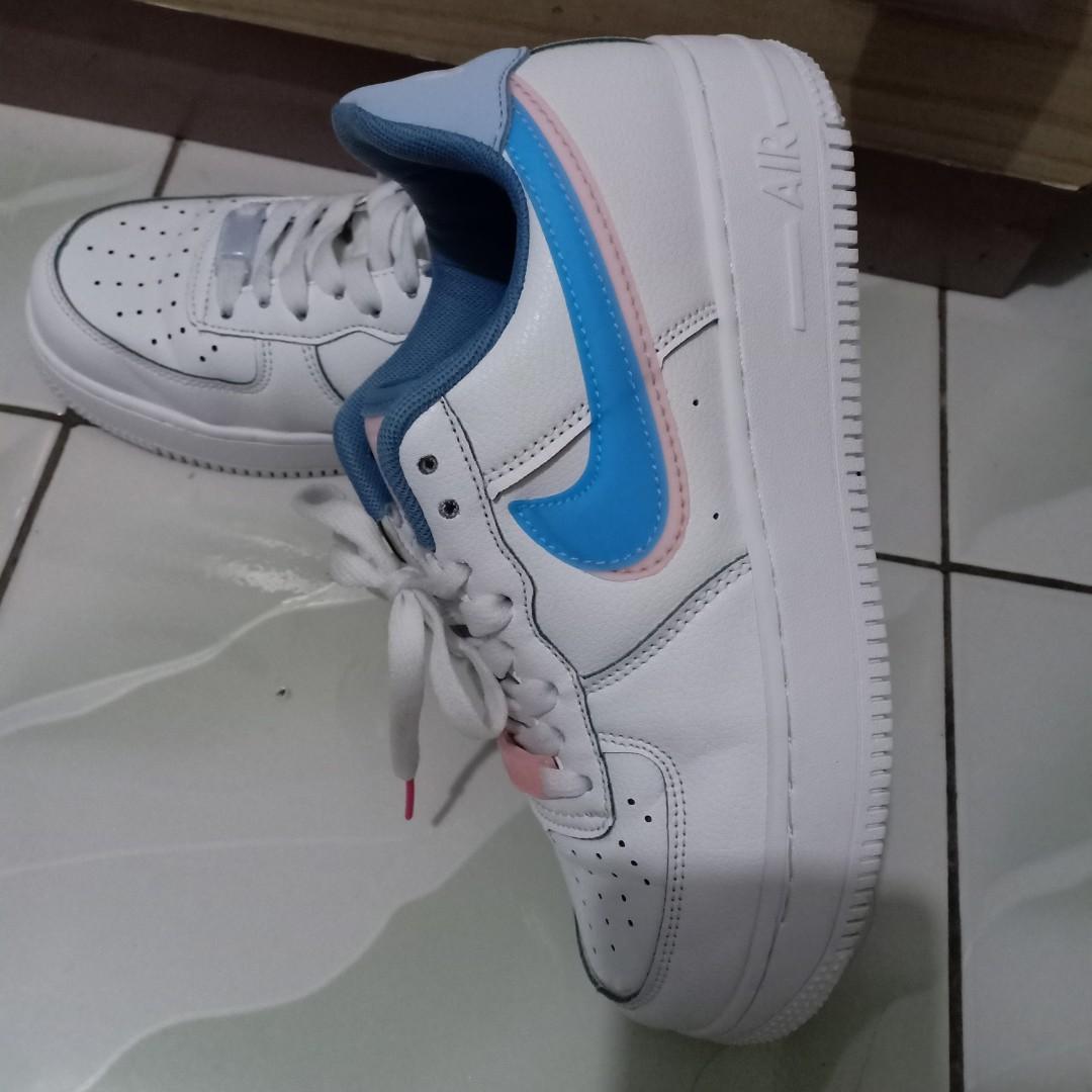 NIKE AF1 DOUBLE SWOOSH LIGHT ARMORY BLUE, Fesyen Wanita, Sepatu