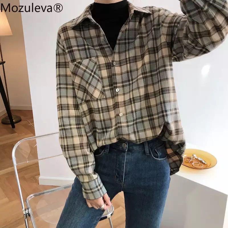 Plaid shirt brown korean style retro 