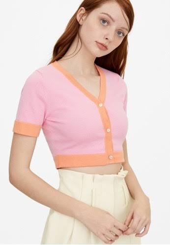 pink and orange cropped cardigan