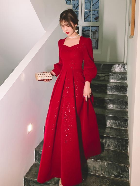 pre order red glitter long sleeve evening prom dress gown RBP1694