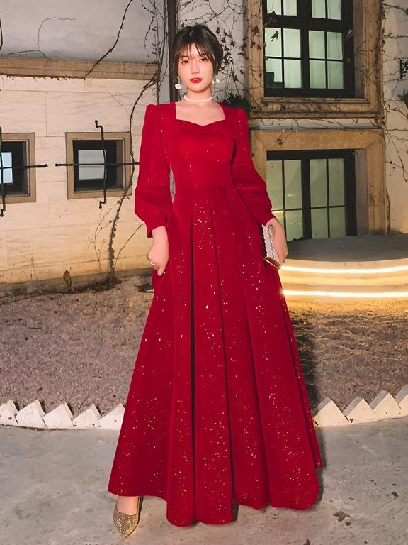 pre order red glitter long sleeve evening prom dress gown RBP1694