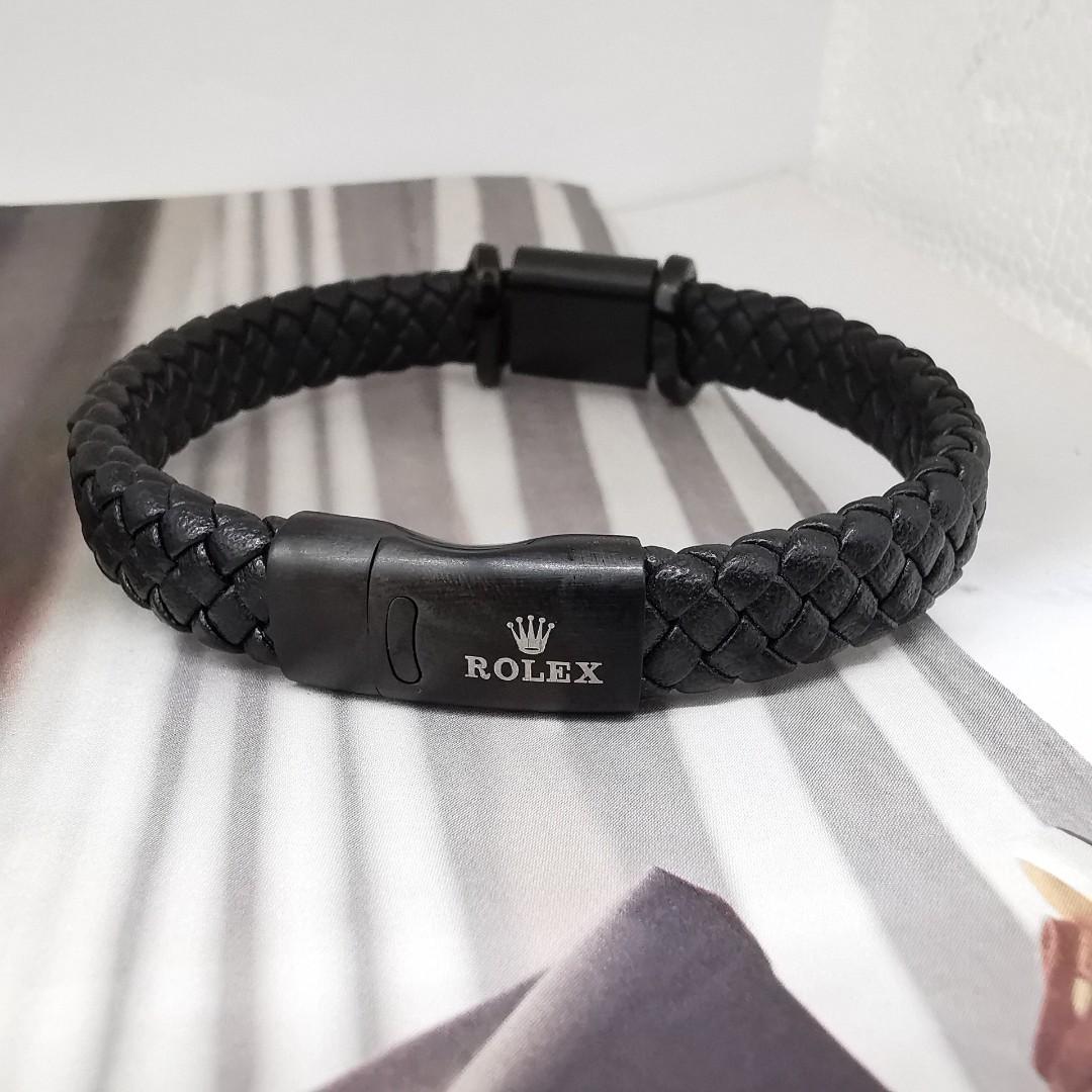 Rolex stainless steel black plating leather bracelet