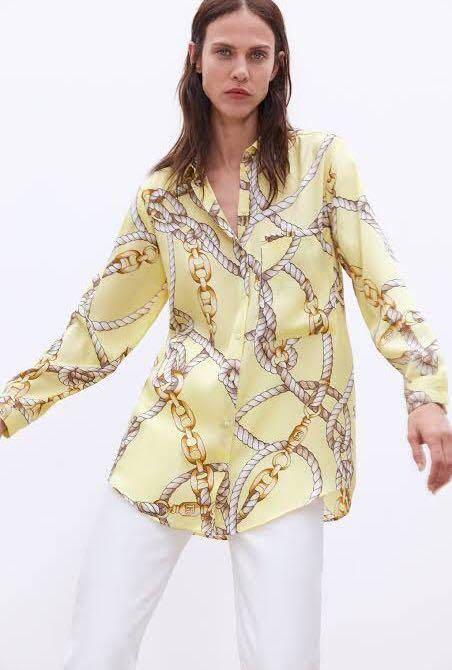 Top zara printed chain shirt, Fesyen 
