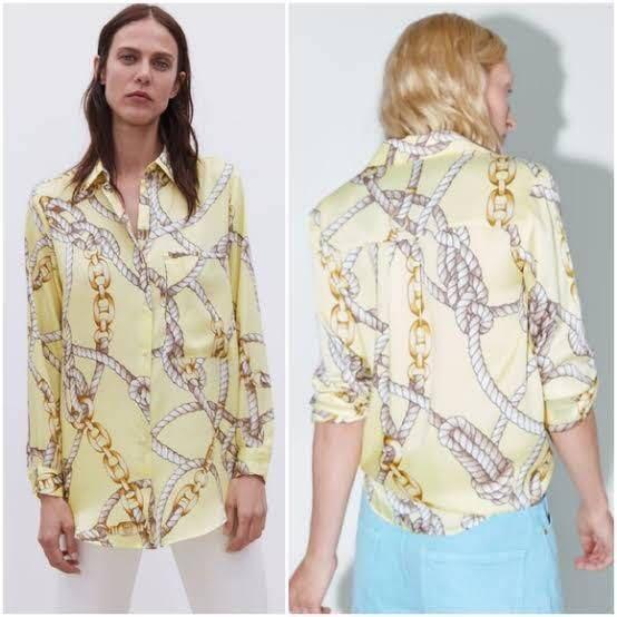 Top zara printed chain shirt, Fesyen 