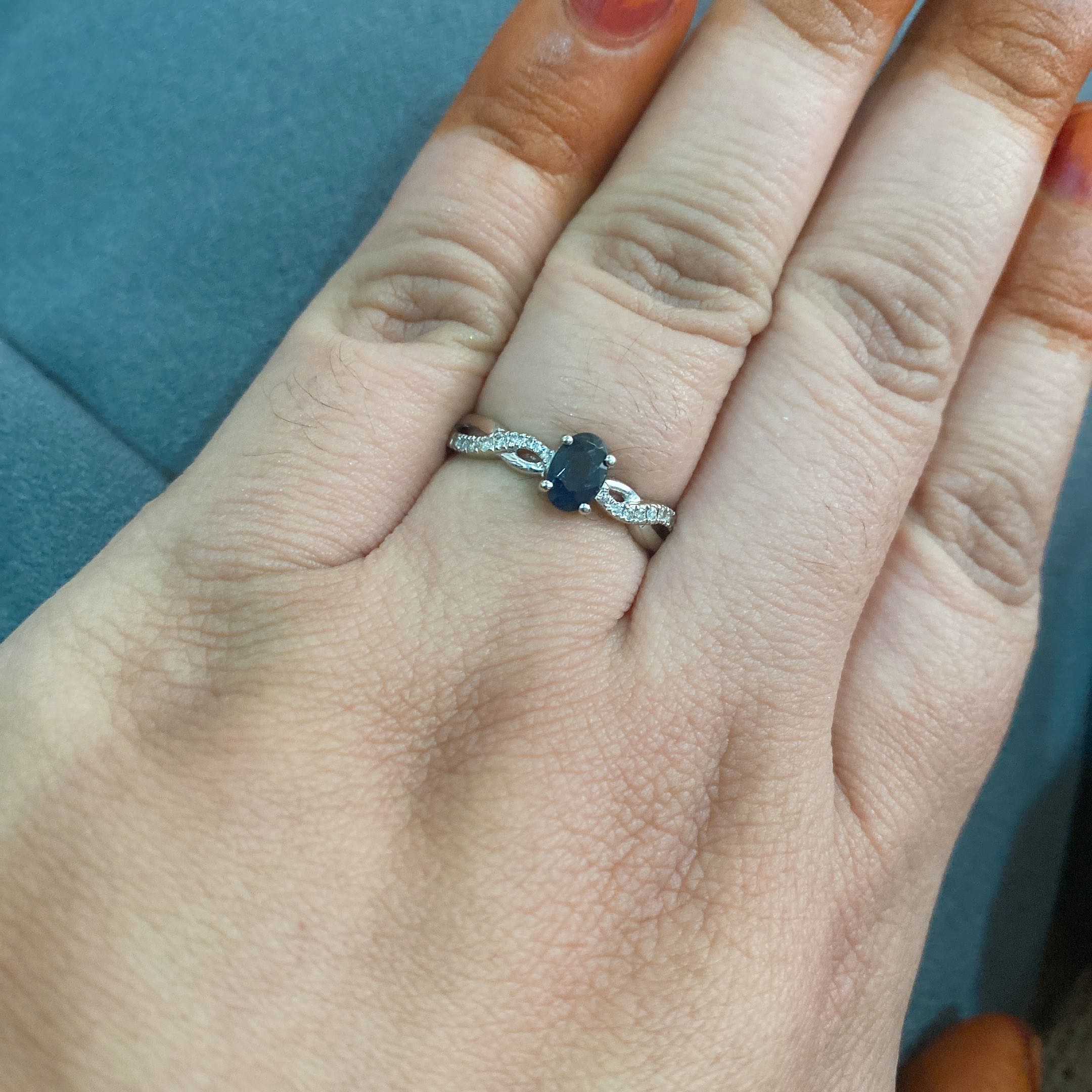 Wah Chan Sapphire and Diamond 9K white gold ring Women s Fashion