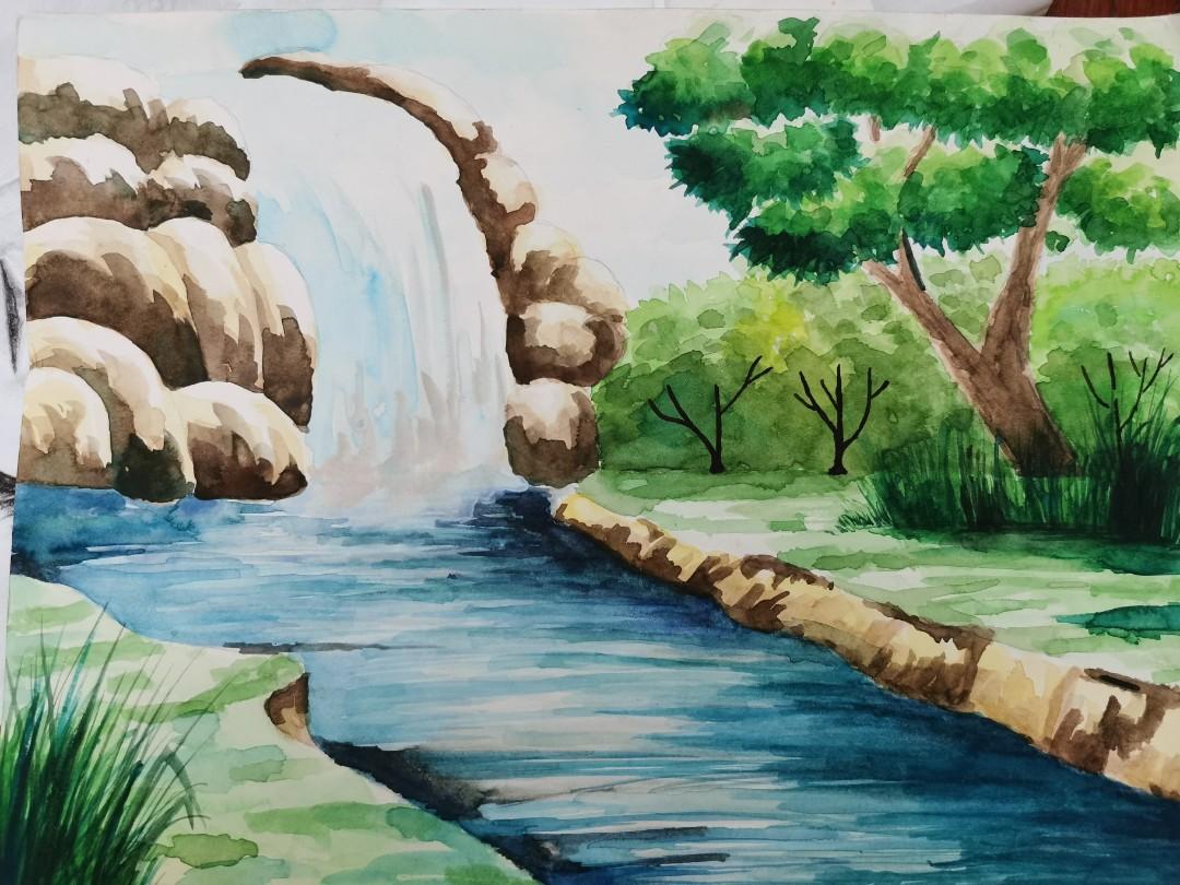 Drawing waterfall with watercolour crayons | STAEDTLER