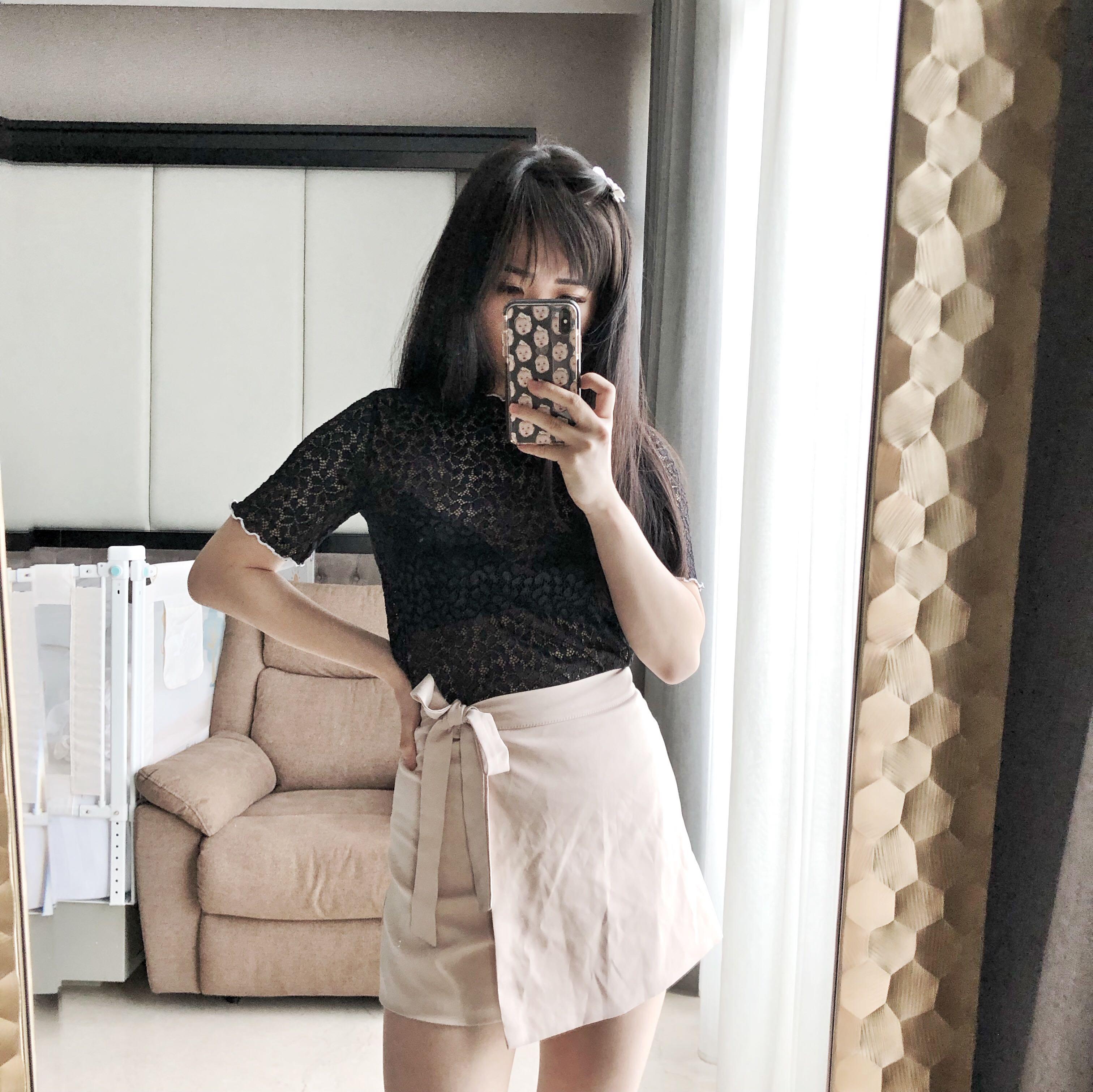 Zara style skort beige rok celana cute Fesyen Wanita Pakaian Wanita Gaun Rok di Carousell
