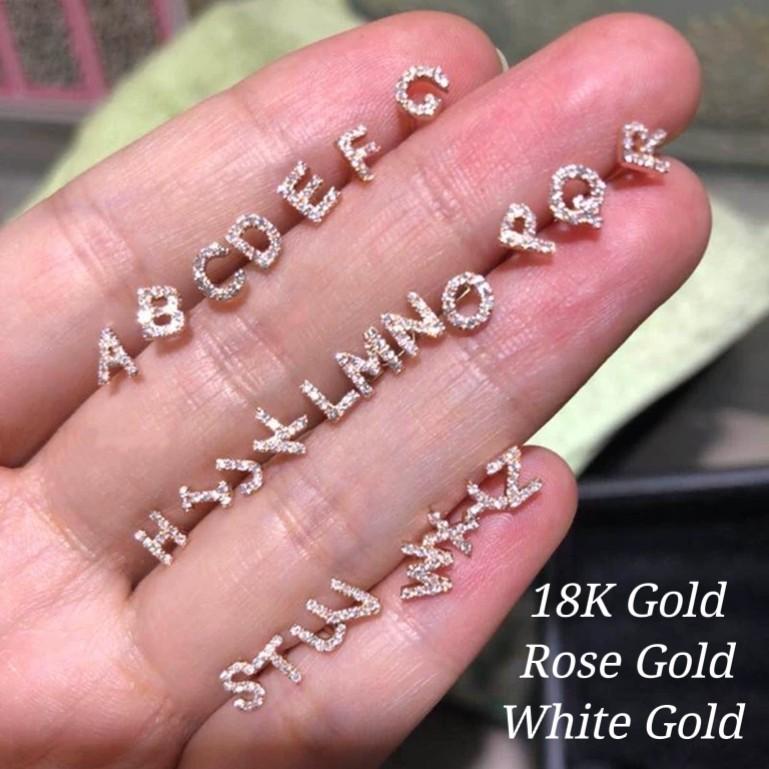 18K Gold Rose Gold White Gold Diamond Alphabet Ear Studs