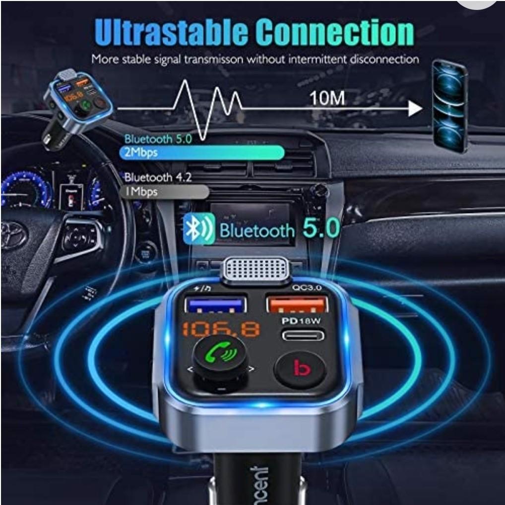 ⚡🎶🚘 Lastest LENCENT Car FM Transmitter, Wireless Bluetooth 5.0 Radio  Adapter Car Kit, PD3.0 Type C 20W+QC3.0 Car Fast Charger, Hands Free  Calling, Bass Lossless Hi-Fi Sound Support U Disk, Car Accessories