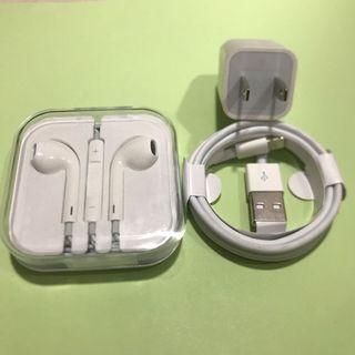 Apple iPhone Charger and Headset Lightning Cable, 5watts Adapter and Jack Type Earphone