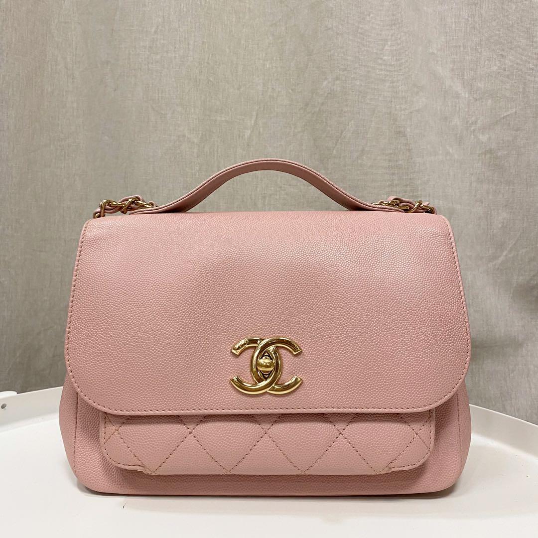 Authentic Chanel Sakura Pink Small Business Affinity Flap bag with Handle  in Caviar and Light Gold Hardware