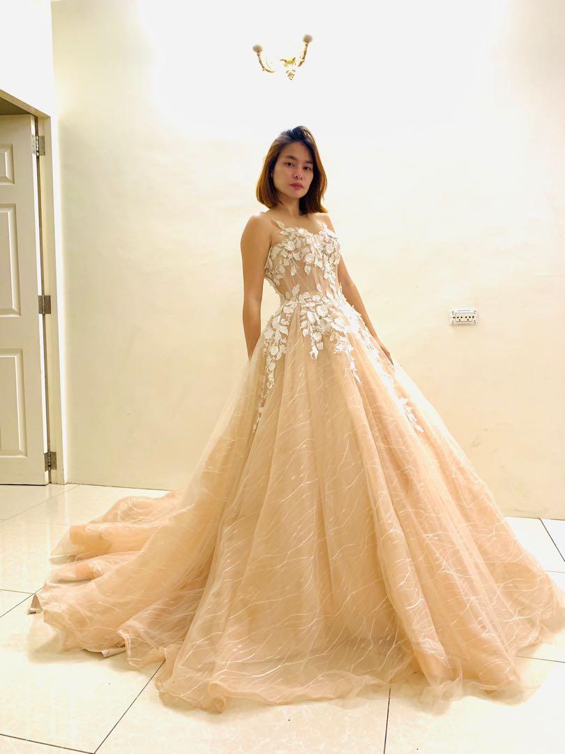 Beige top ball gown