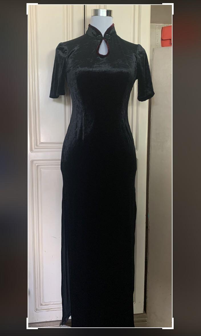 Black Velvet Chinese Collared Maxi 