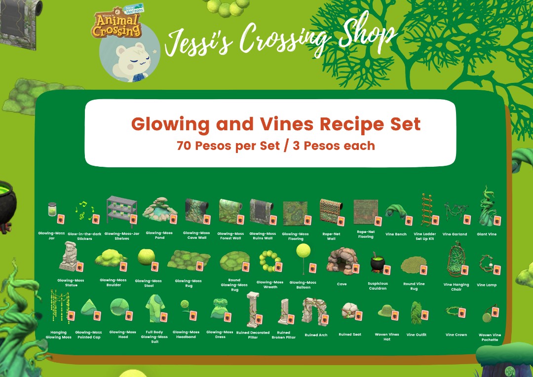 Cheap Animal Crossing Glowing and Vines Recipe Set, Video Gaming, Video