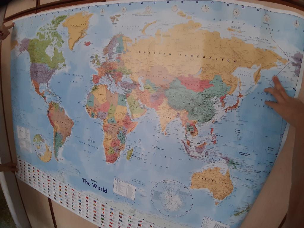 Collins The World Map Collins World Wall Paper Map, Hobbies & Toys, Memorabilia & Collectibles,  Vintage Collectibles On Carousell