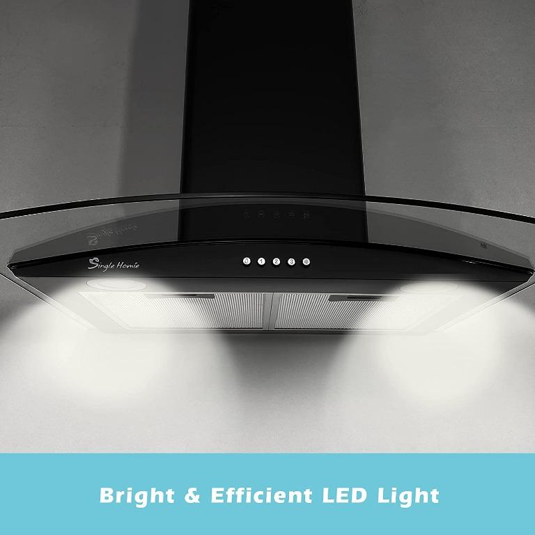 Cooker Hood, 60cm Extractor Hood with Plug WallMounted Curved Glass