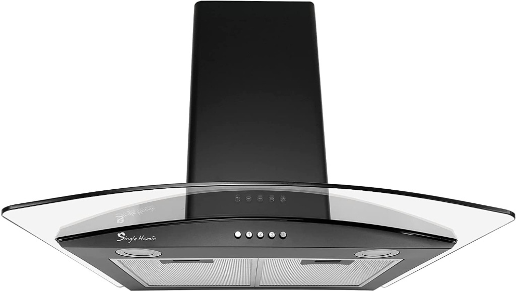 Cooker Hood, 60cm Extractor Hood with Plug WallMounted Curved Glass