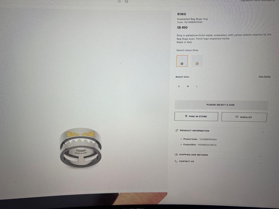 Fendi Enamelled Bag Bugs ring collection Size M