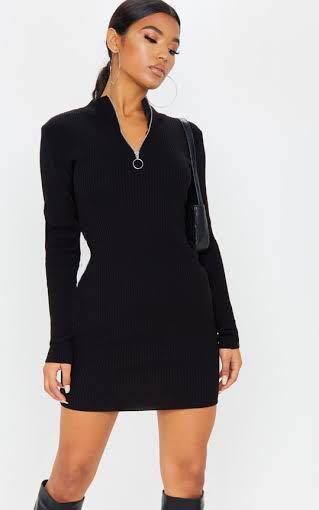 Forever 21 Black ribbed bodycon dress with zipper Women s Fashion Dresses Sets Dresses on Carousell