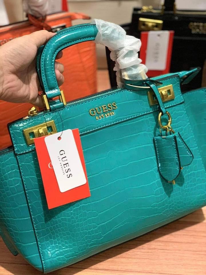 Guess Women’s Blue Green Faux Crocodile Leather D’Orsay Shoulder Bag Purse