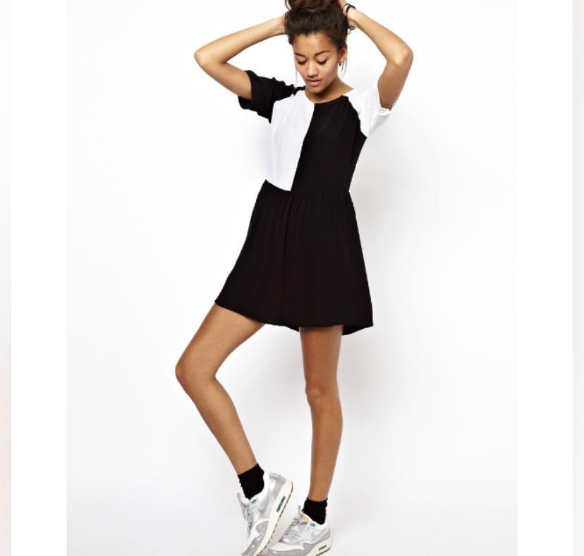 Motel Smock Dress in Two Tone 