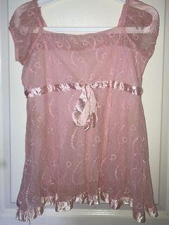 Pink sheer ribbon blouse y2k cottagecore top