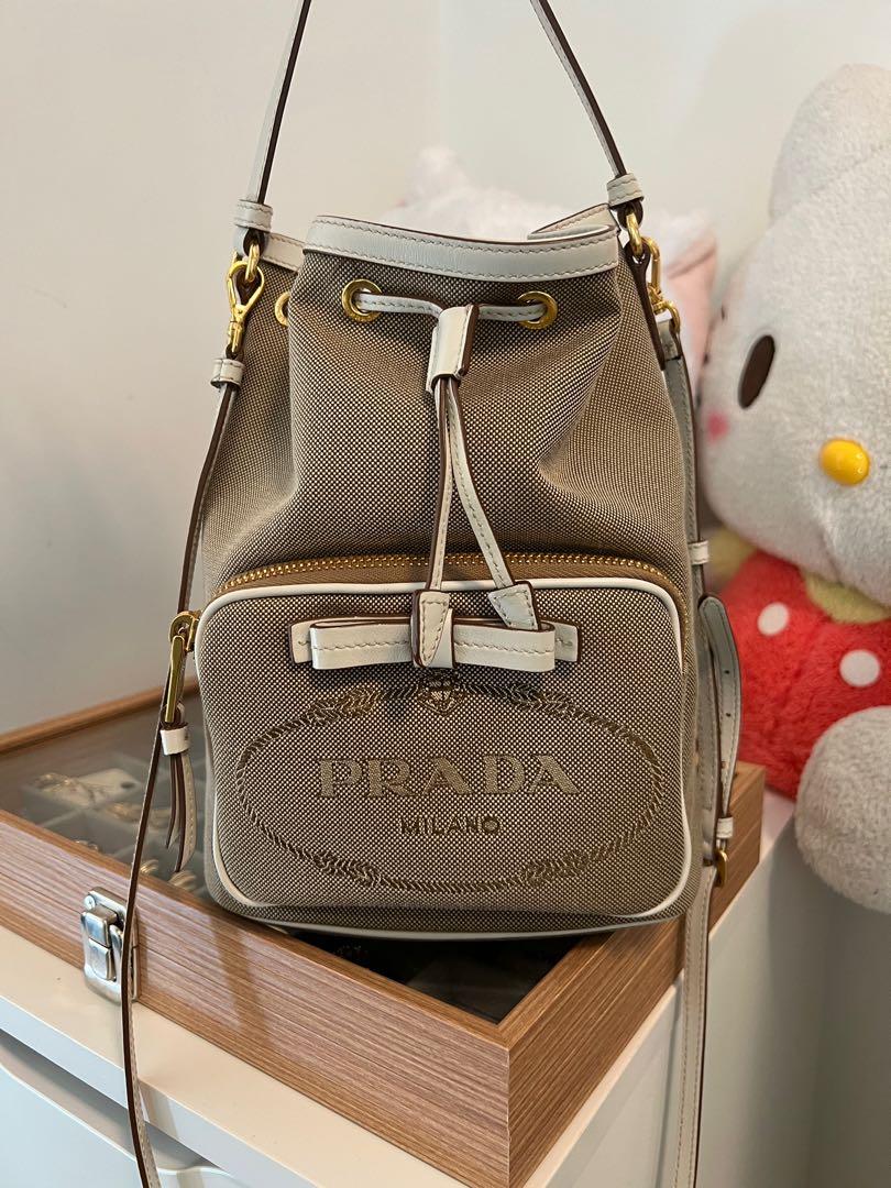 Prada jacquard bucket bag store