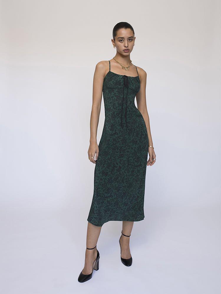 Realisation Par Alba Silk Dress in Green Dazed Noir