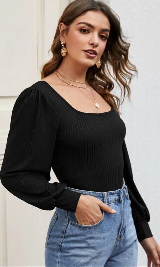 Scoop Neck Bishop Sleeve Tee, Women's 