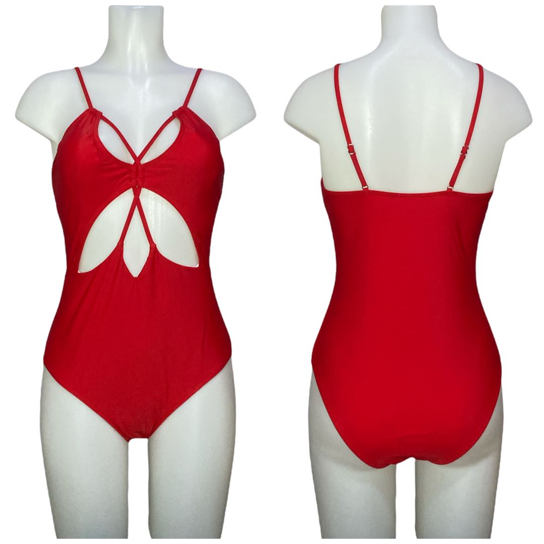 Shein Red One Piece Swimsuit Women S Fashion Swimwear Bikinis Swimsuits On Carousell