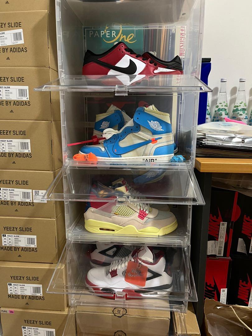 Side drop front shoe box transparent