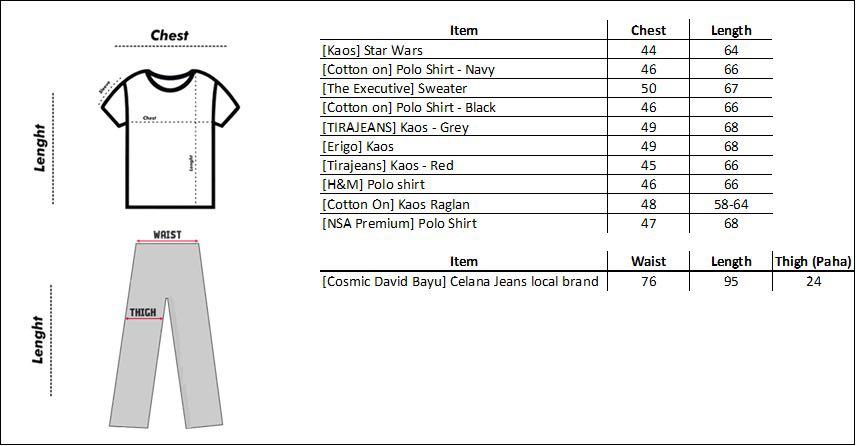 SIZE CHART, Serba Serbi di Carousell