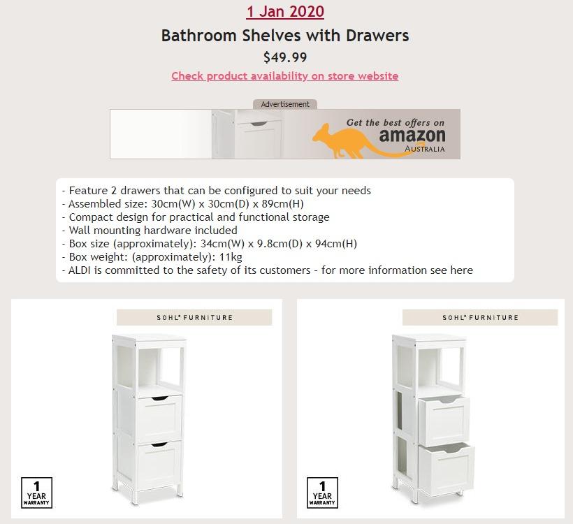 SOHL Furniture Bathroom Shelves with Drawers ALDI not IKEA, Songmics