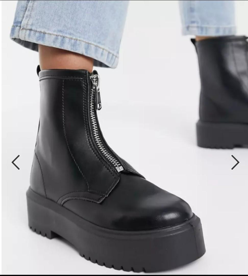 Topshop Kasper Black Zip Front Boots Women s Fashion Footwear