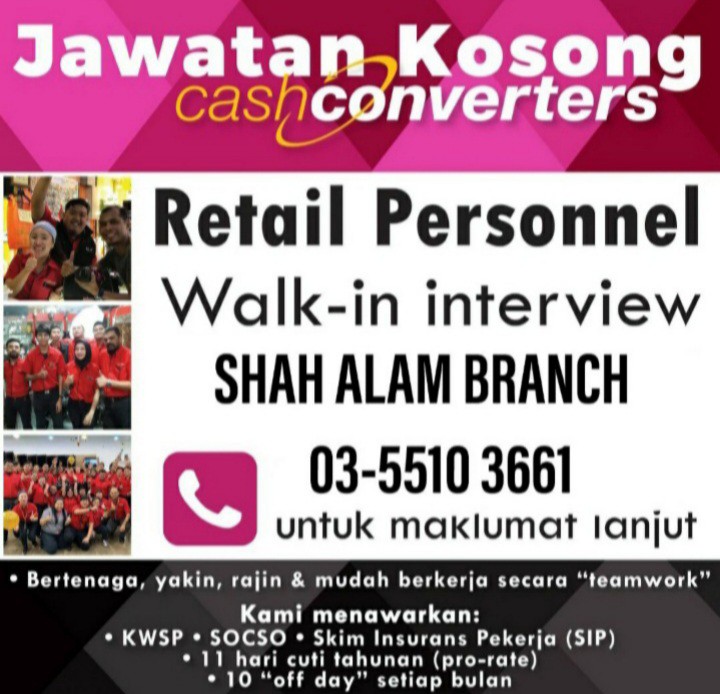 Vacancy At Cash Converters Shah Alam Kerja Kosong Job Vacancy Looking For A Better Job Come And Join Our Vibrant Team Jobs Full Time Sales Retail Marketing On Carousell