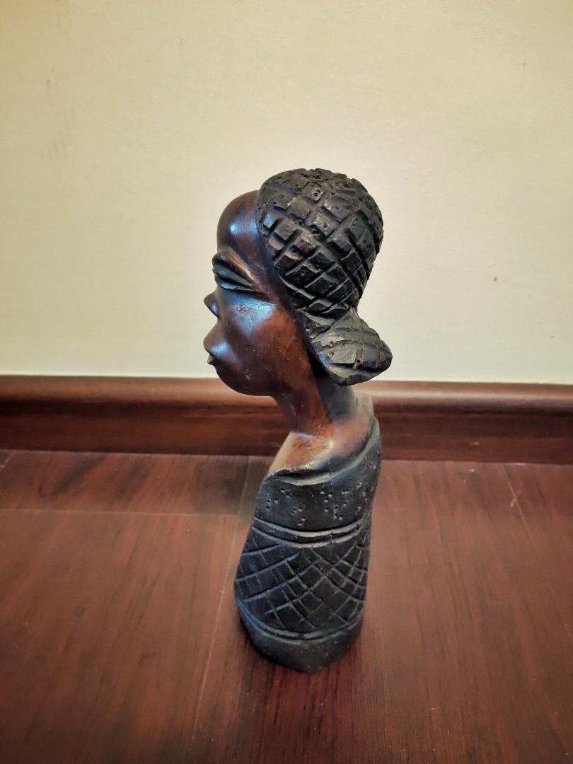 Vintage Wood Carving African Woman Statue Bust Figure, Furniture & Home
