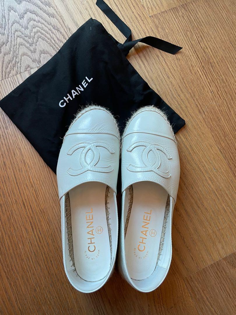 White Chanel espadrilles 36 全白香奈兒漁夫鞋36碼, 名牌, 鞋及波鞋
